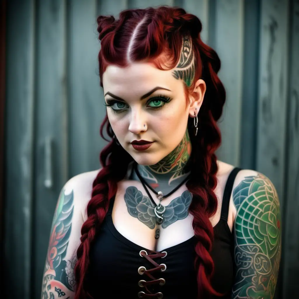 Beautiful Rockabilly Viking with Red Braids and Tattoos