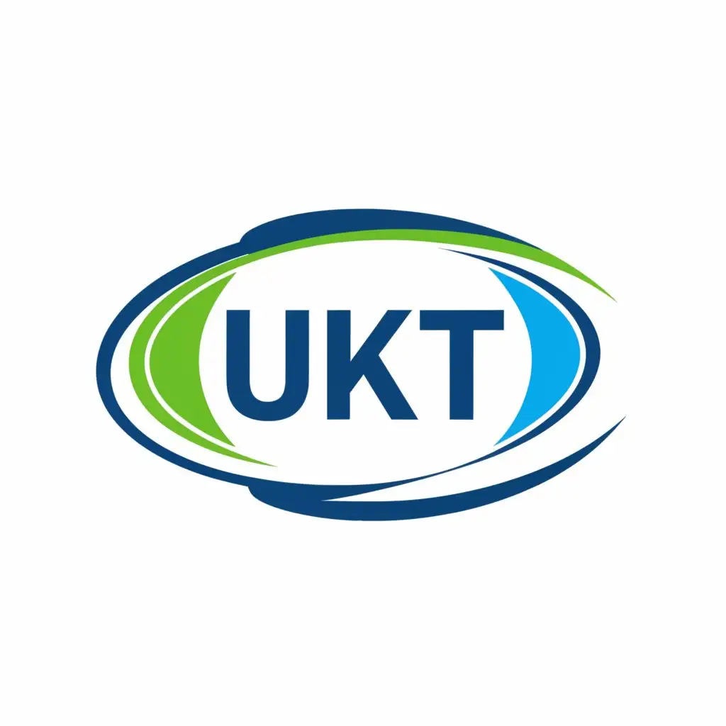 a logo design,with the text "UKTS", main symbol:blue and green oval, inside the letters UKTS,Minimalistic,be used in Internet industry,clear background