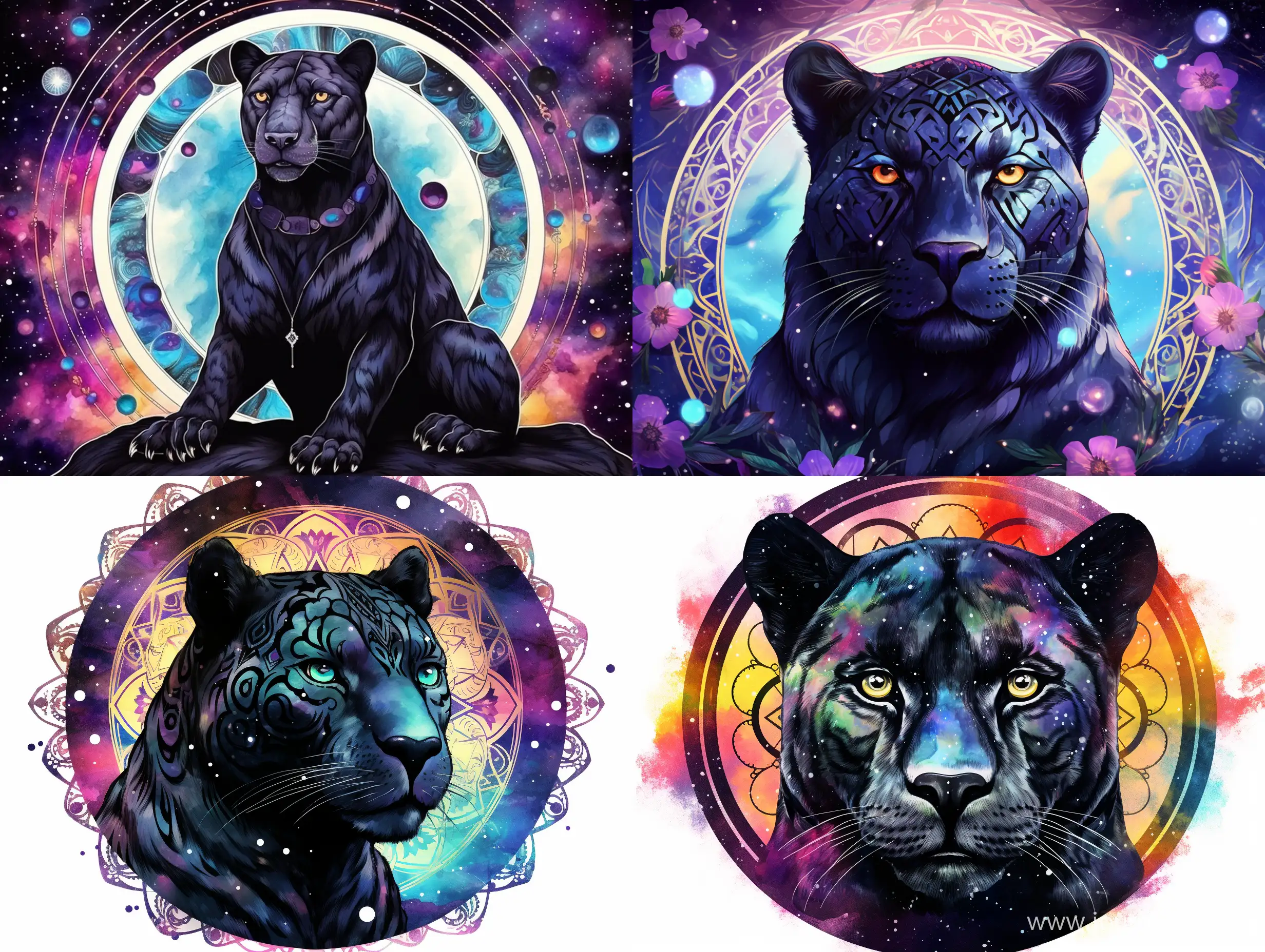 Majestic-Black-Jaguar-Watercolor-Art-Encircled-by-Celestial-Mandala