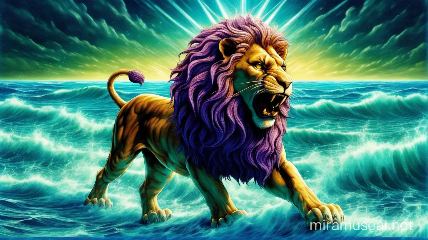 Mighty Fiery Lion with 3D Star of David and Nature Backdrop