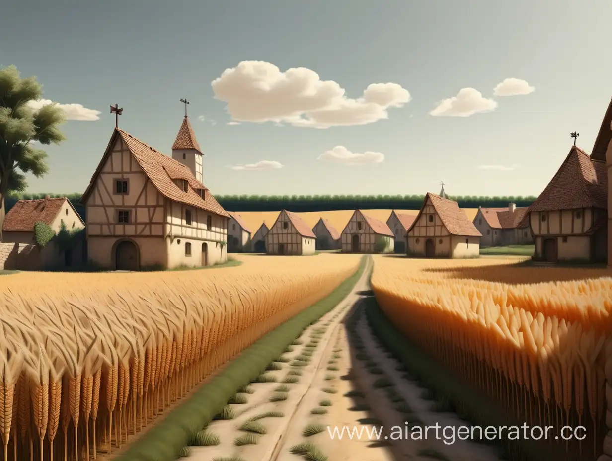 Medieval-Village-Landscape-with-Wheat-Field