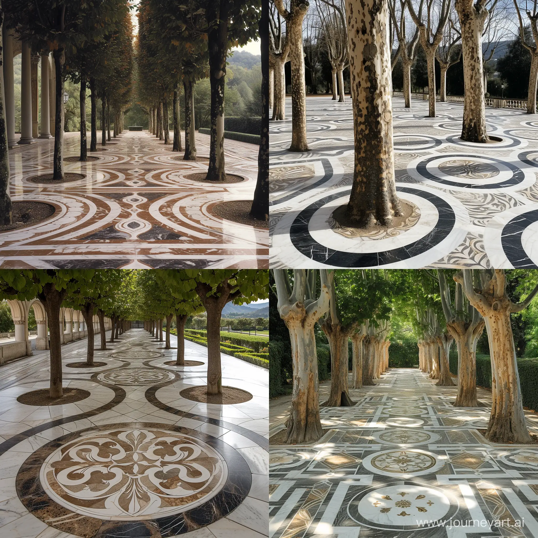 marble rokoko pavement around trees
