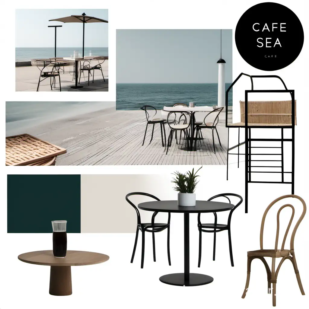 Мудборд кафе около моря в стиле минимализм