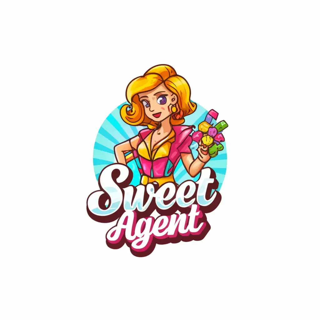 a logo design,with the text "The Sweet Agent", main symbol:Candy Sweets, Flowers, Female Agent, colourful and funky,Moderate,clear background