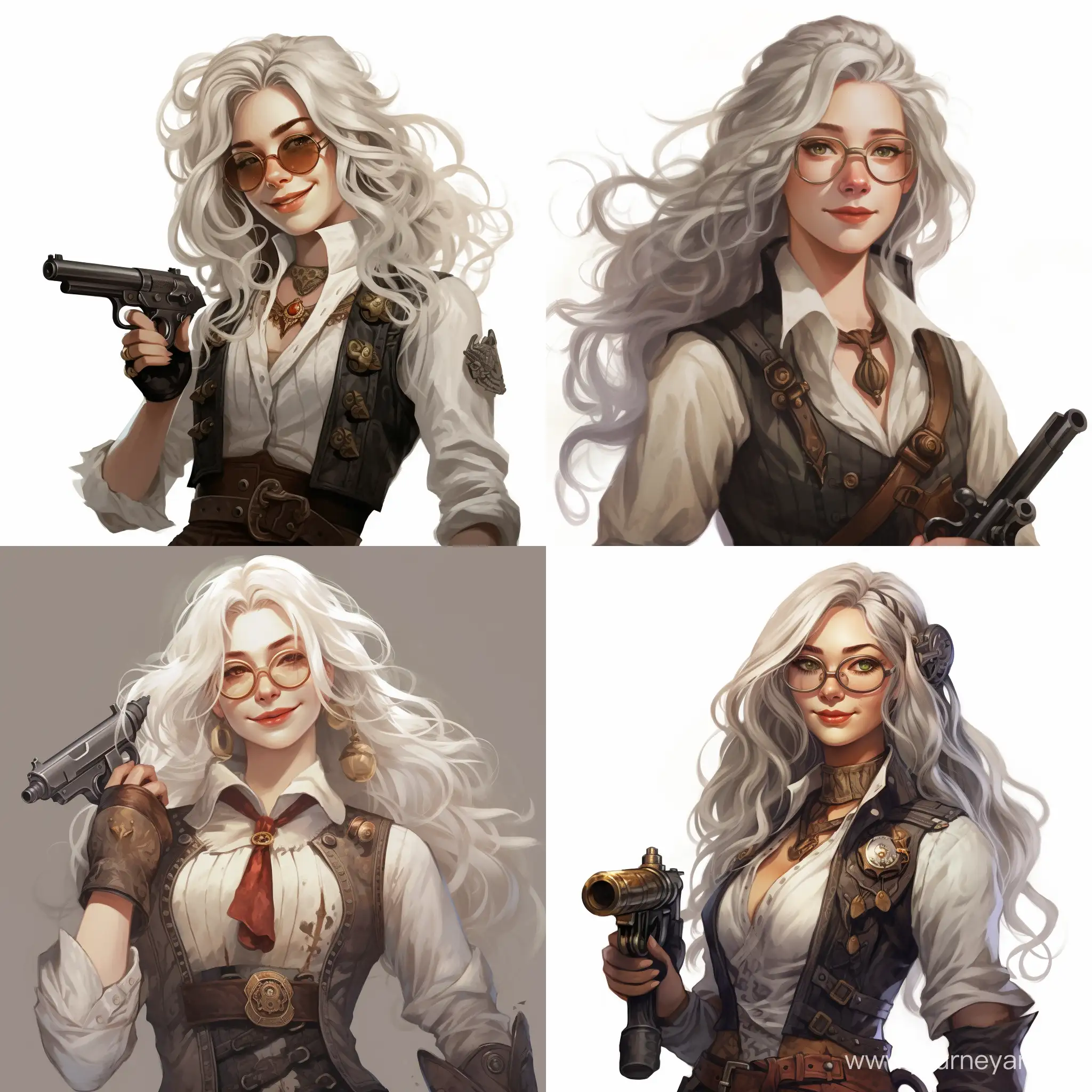 Steampunk-Woman-with-Revolver-Smiling-20YearOld-in-Round-Glasses