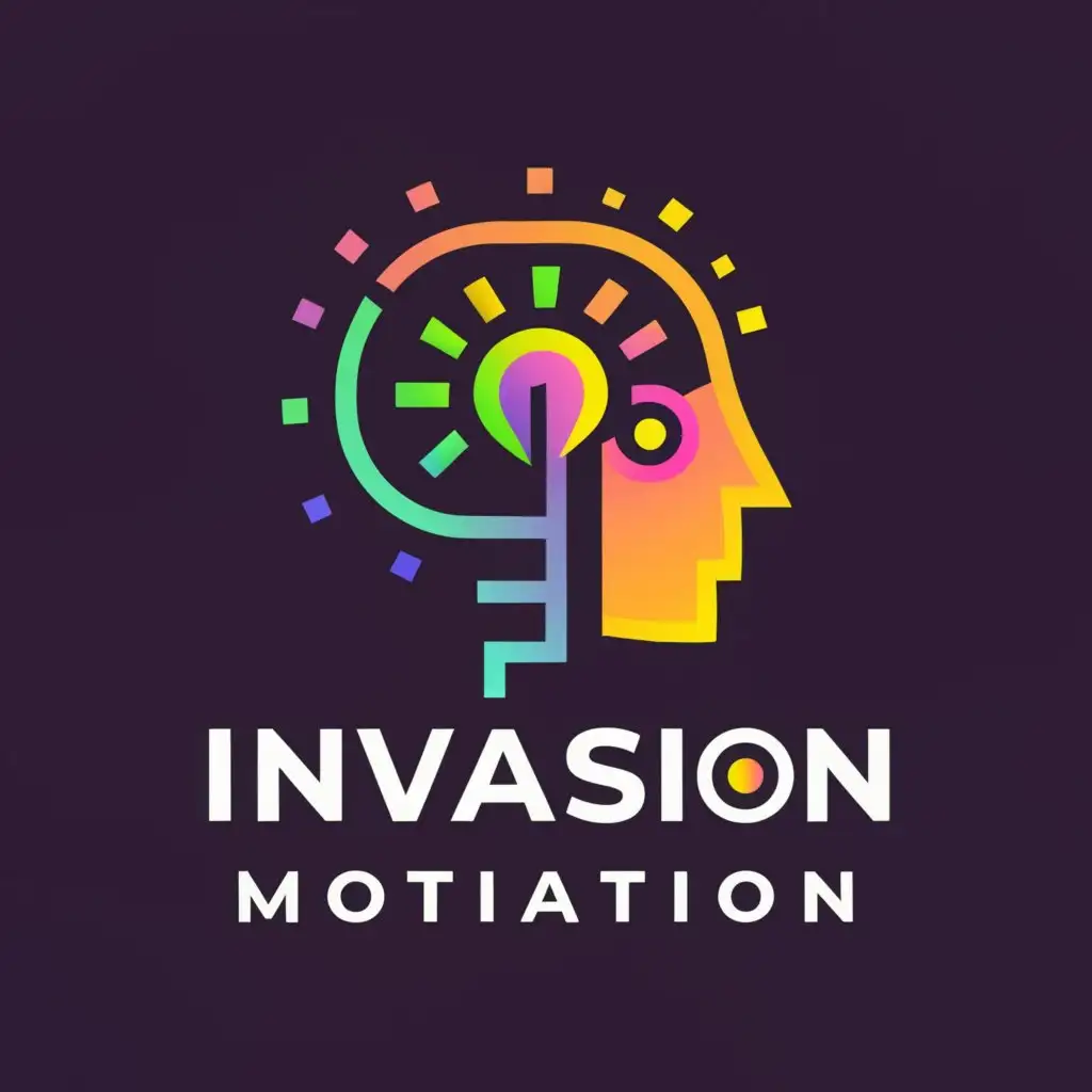 a logo design,with the text "INVASION MOTIVATION", main symbol:Head, the person who read the information and in his head the graph began to rise upwards.,complex,be used in Internet industry,clear background