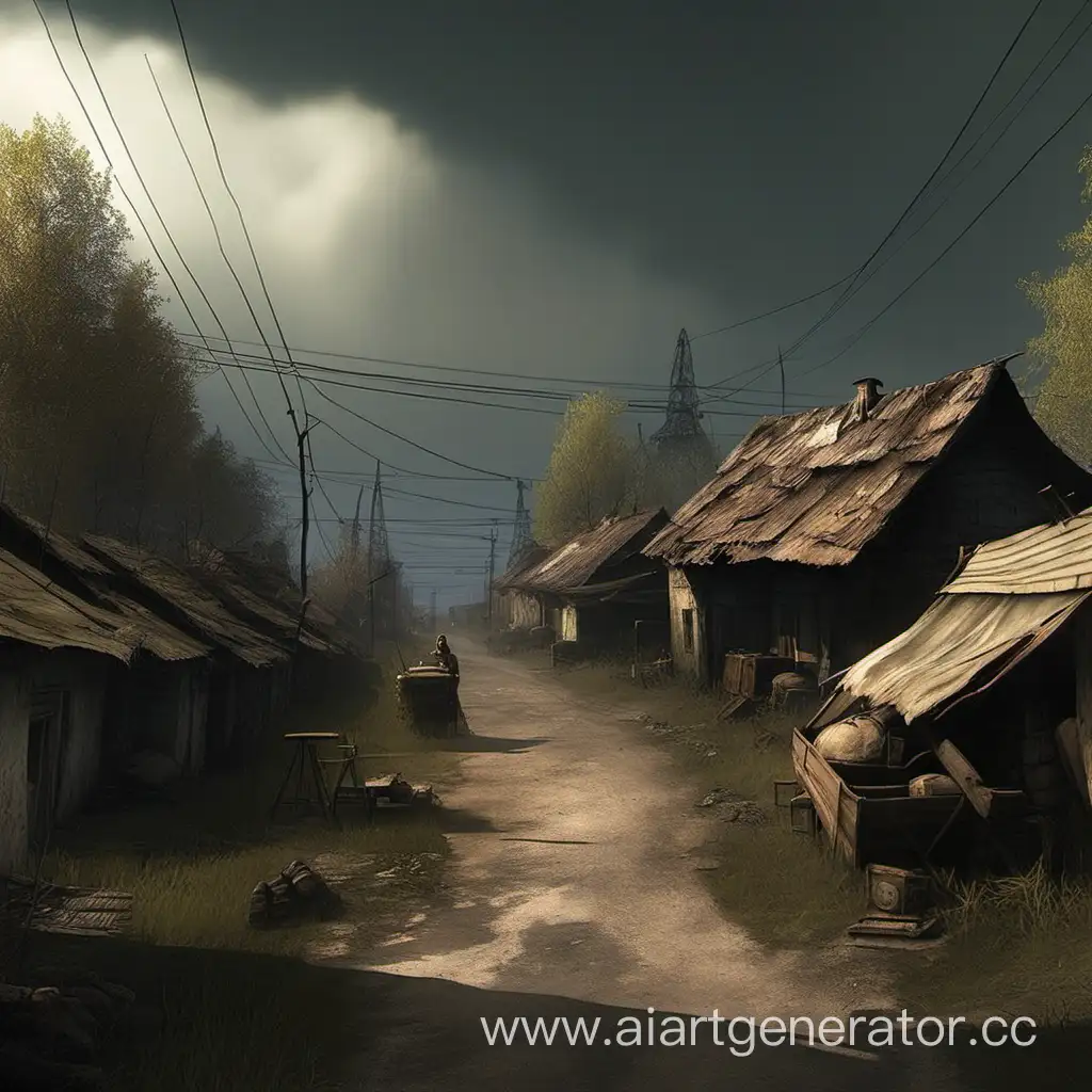 Mysterious-Village-in-Stalker-Eerie-Landscape-with-Ruins-and-Anomalies