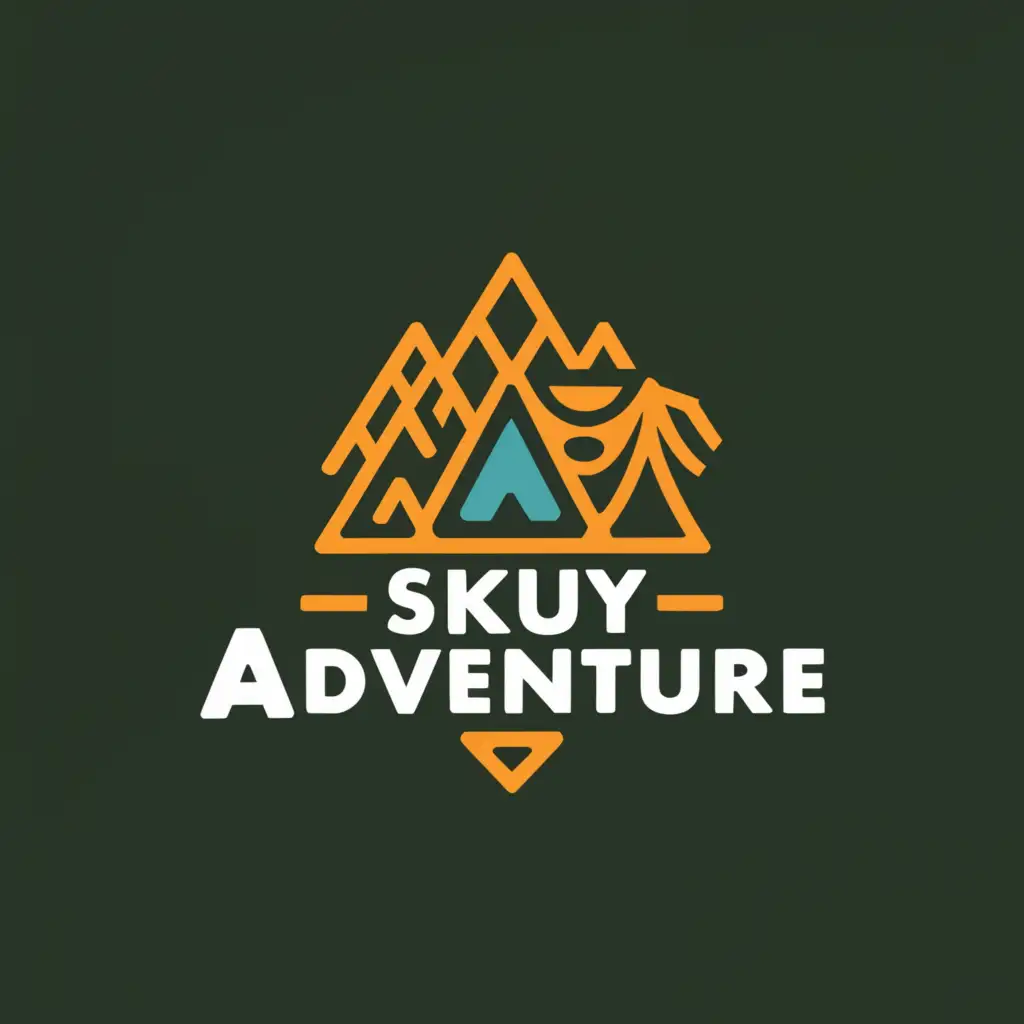 a logo design,with the text "SKUY ADVENTURE", main symbol:OUTDOOR EQUIPMENT RENTAL,Moderate,clear background