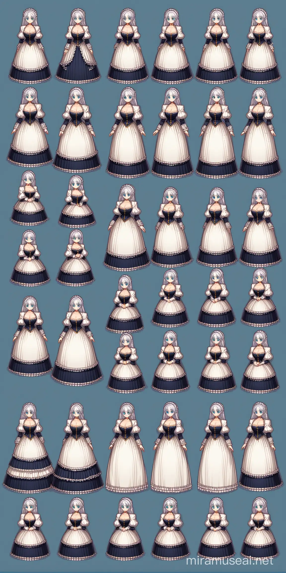 Elegant Mature Woman in Victorian Attire Noble Character Sprite Sheet