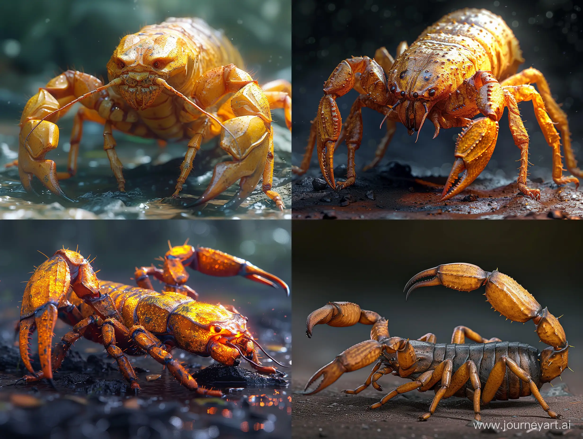 king scorpion. Cinematic, Photoshoot, Shot on 25mm lens, Depth of Field, Tilt Blur, Shutter Speed 1/1000, F/22, White Balance, 32k, Super-Resolution, Pro Photo RGB, Half rear Lighting, Backlight, Dramatic Lighting, Incandescent, Soft Lighting, Volumetric, Conte-Jour, Global Illumination, Screen Space Global Illumination, Scattering, Shadows, Rough, Shimmering, Lumen Reflections, Screen Space Reflections, Diffraction Grading, Chromatic Aberration, GB Displacement, Scan Lines, Ambient Occlusion, Anti-Aliasing, FKAA, TXAA, RTX, SSAO, OpenGL-Shader’s, Post Processing, Post-Production, Cell Shading, Tone Mapping, CGI, VFX, SFX, insanely detailed and intricate, hyper maximalist, elegant, dynamic pose, photography, volumetric, ultra-detailed, intricate details, super detailed hyper ultra realistic action with hyper realistic skin details. Cinematic action pose. --v 6.0 --s 250