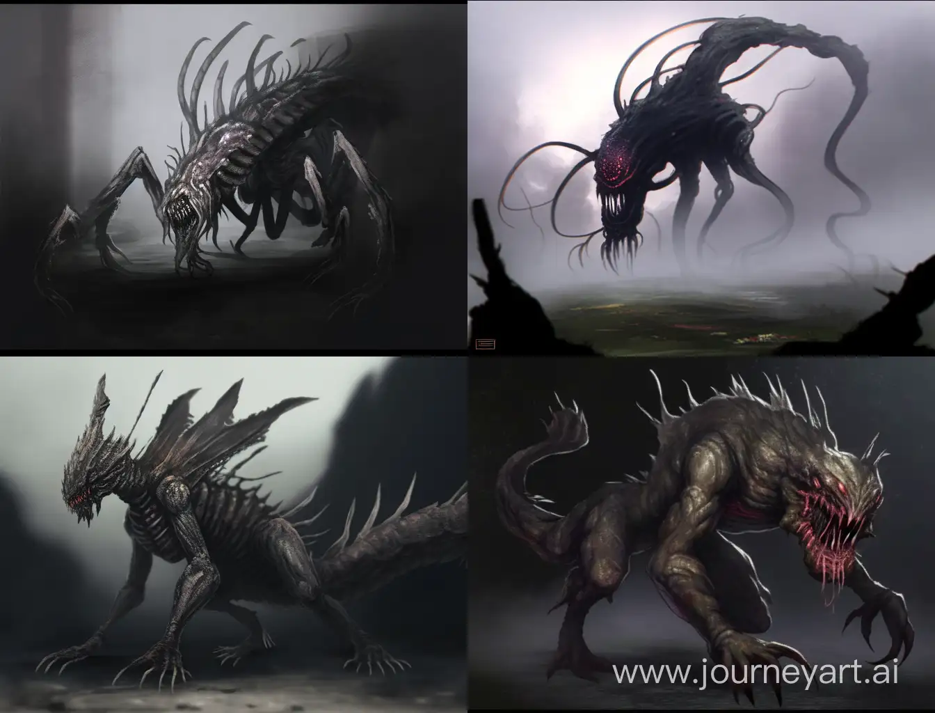 Concept art, Monster clicker tlou hybrid, eyesless scp slender creature, , kaiju creature, dark fantasy art
