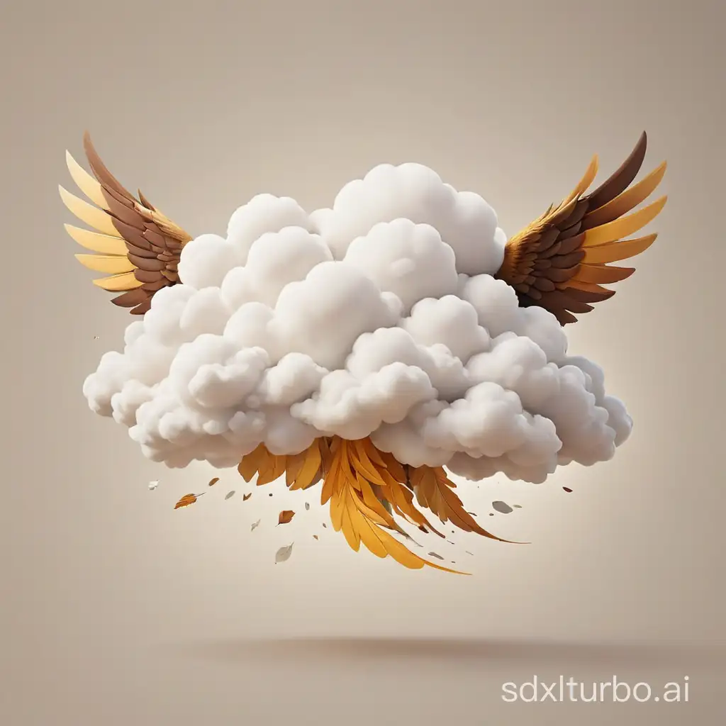 Draw a logo in the shape of a cloud with wings made up of white, yellow and brown colors