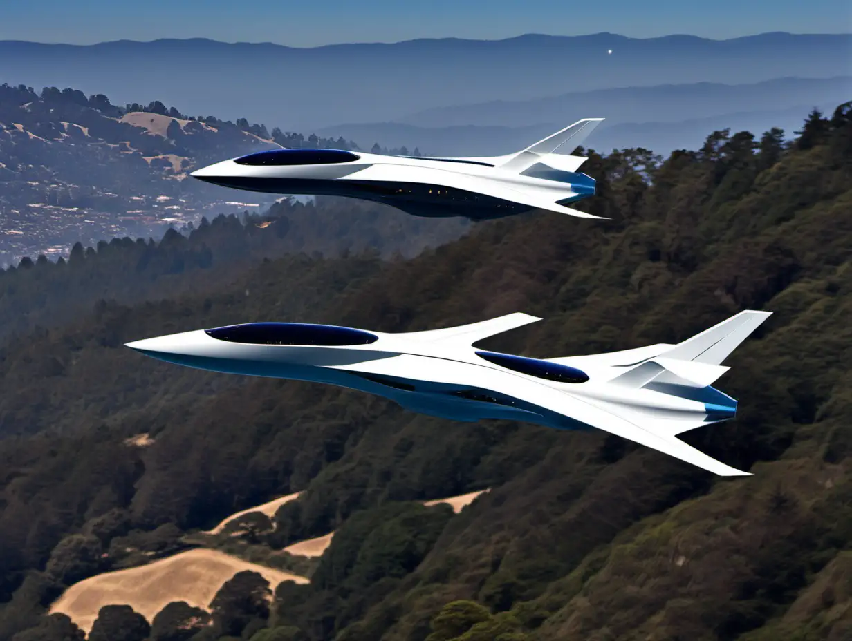 modern futuristic airplans going over santa cruz mountains







