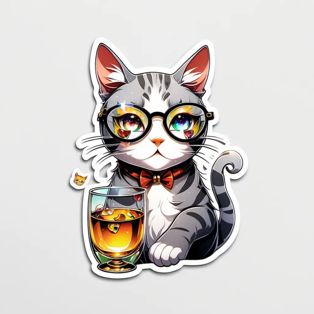 Adorable Cat with Playful Glass Stickers