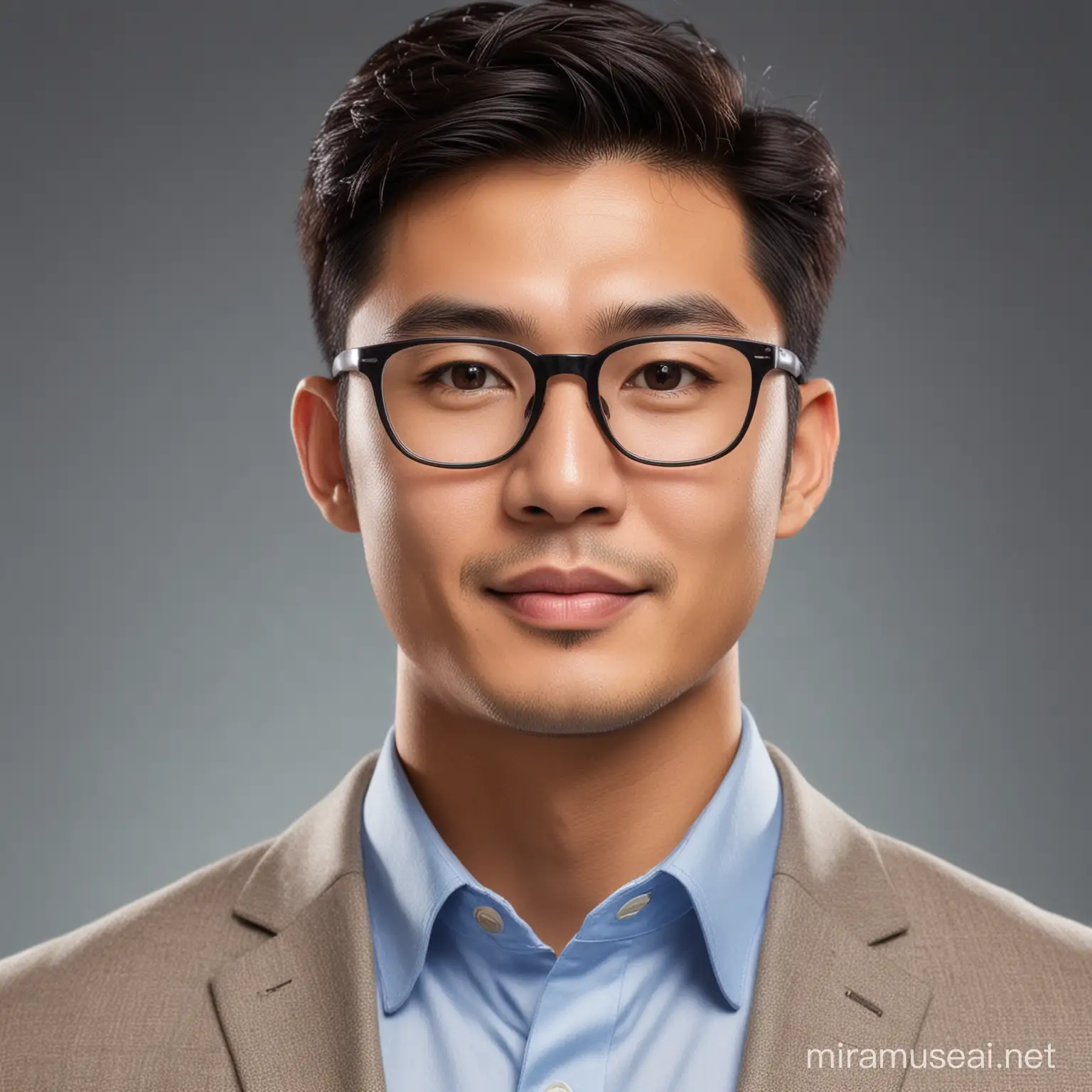 create a professional headshot of an asian man with glasses