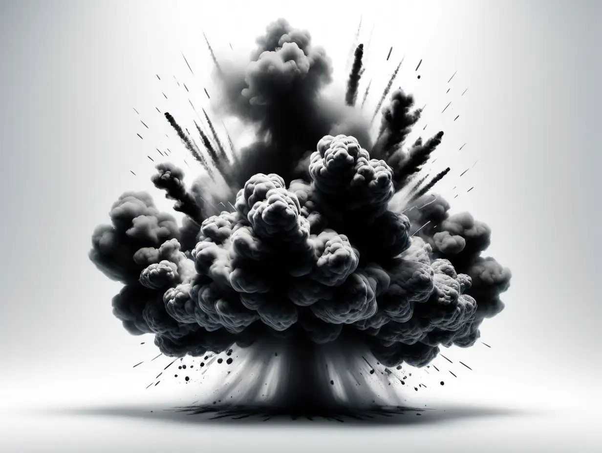 Digital sports design with explosive middle area of smoke on a white background black colors only no words, no people, graphics only