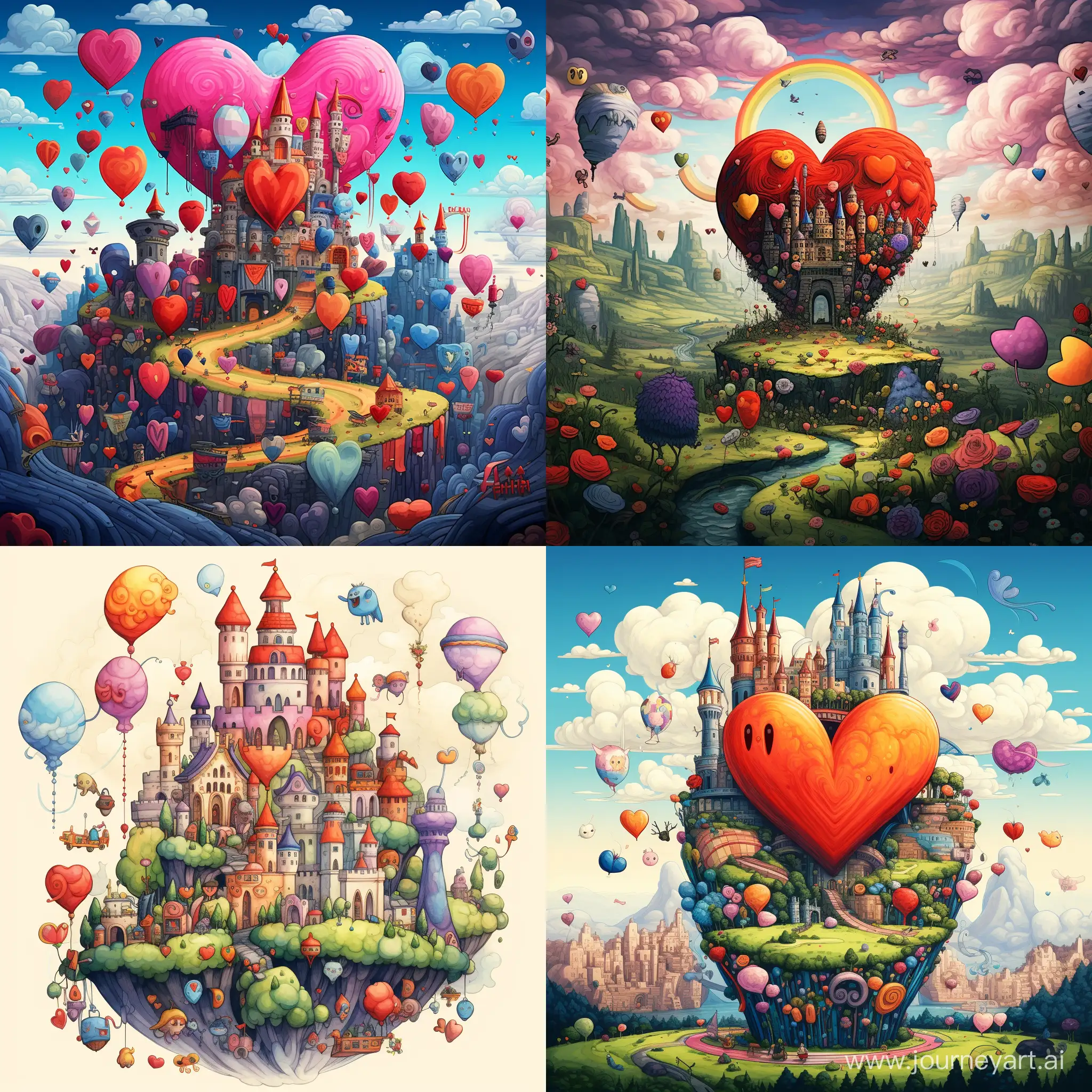 happy hearts, in style of adventure time, intricate detail, concept art