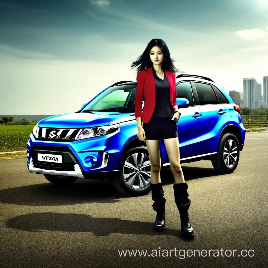 Young-Girl-Posing-with-Suzuki-Vitara-SUV