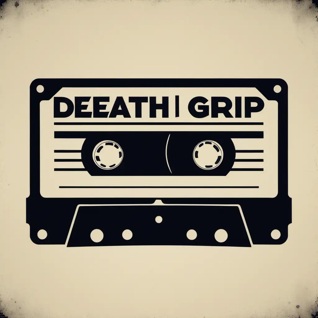 DeathGrip, stencil, simple, minimalist, vector art, negative space, logo, cassette tape