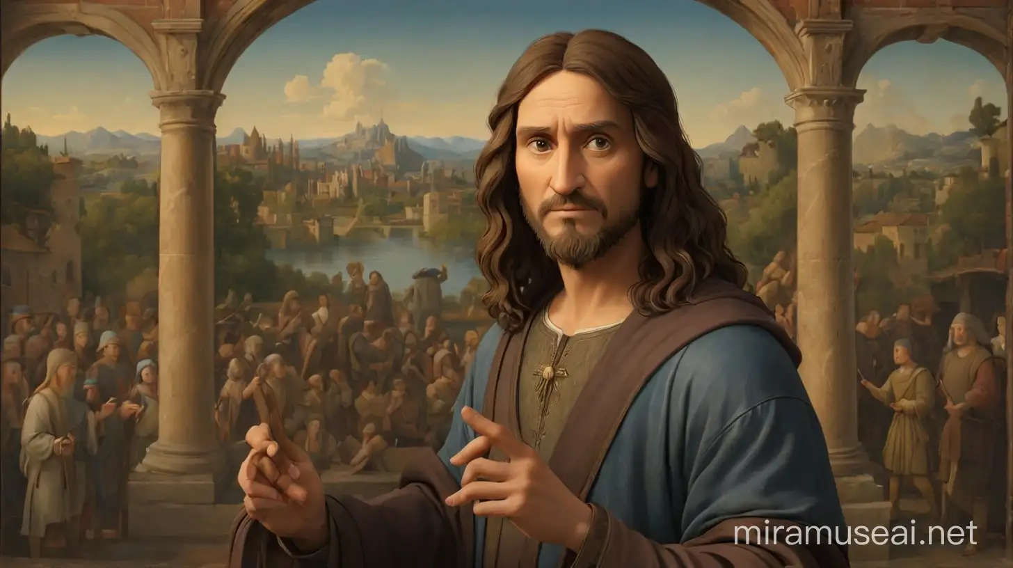 Animated Scene Da Vinci with His Masterpiece