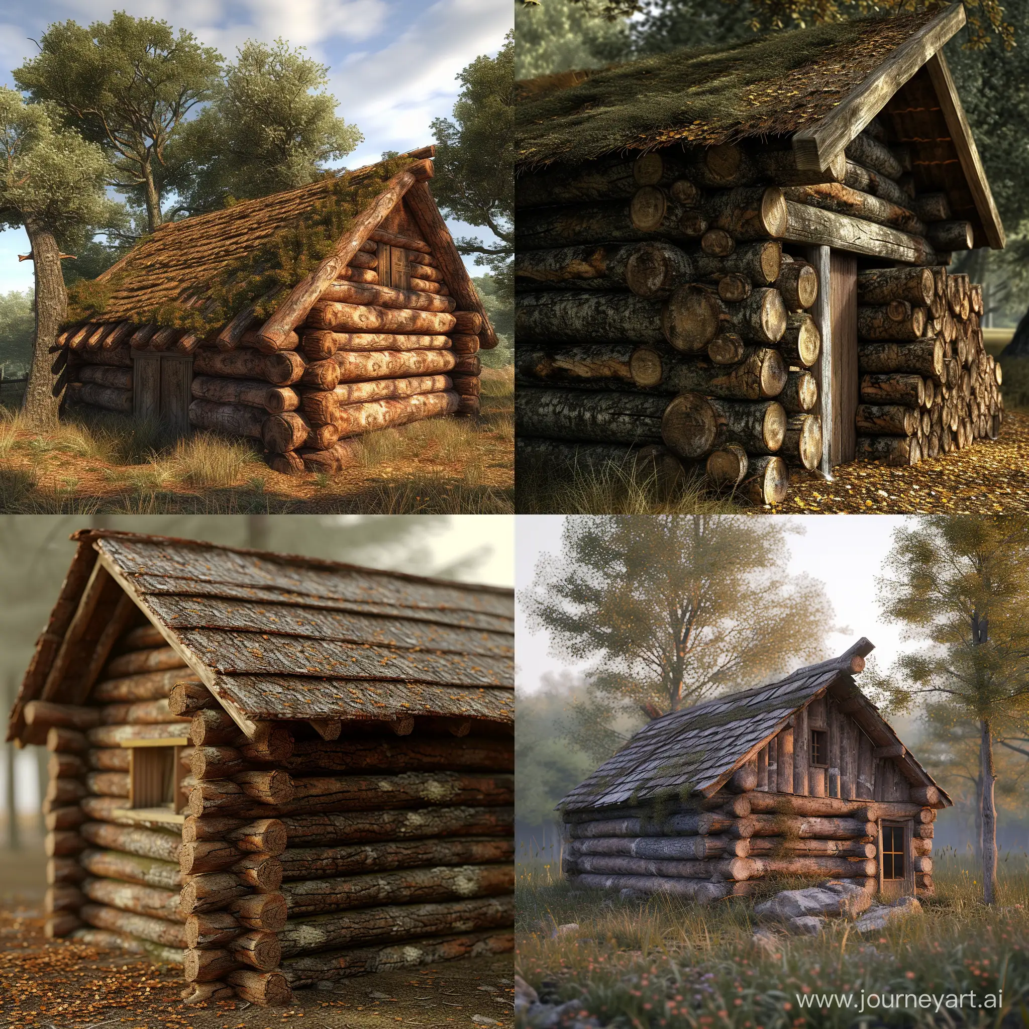 a hut made of oak logs !!!!!!((masterpiece)), ((beste-Quality)) , higly detailed,, highest detail, ah high_Detail, coloration, beutiful, HDR, Photorealistic,