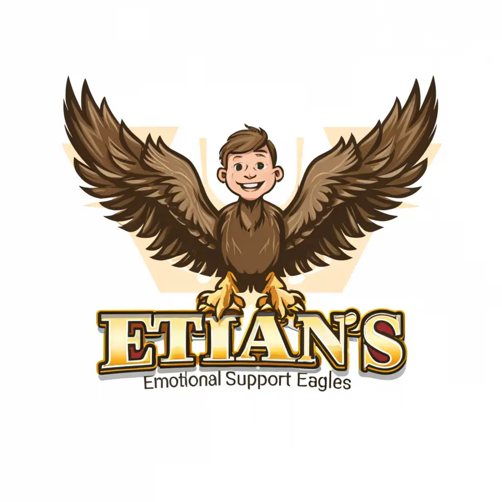 a logo design,with the text "Ethan's Emotional Support Eagles", main symbol:Eagle and brown haired little boy,complex,be used in Animals Pets industry,clear background