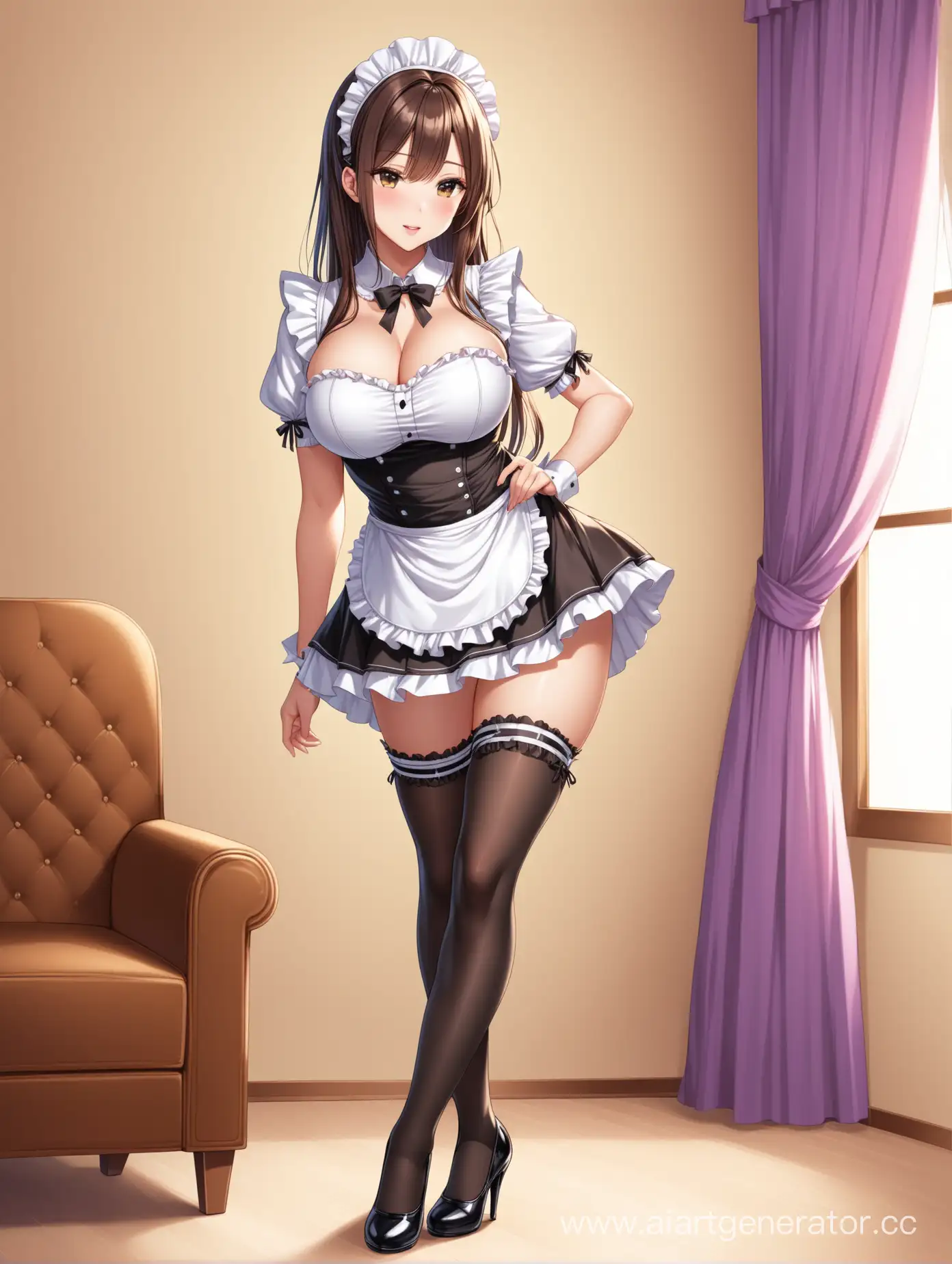 Medium-Height-Maid-in-MiniSkirt-and-HighHeeled-Shoes