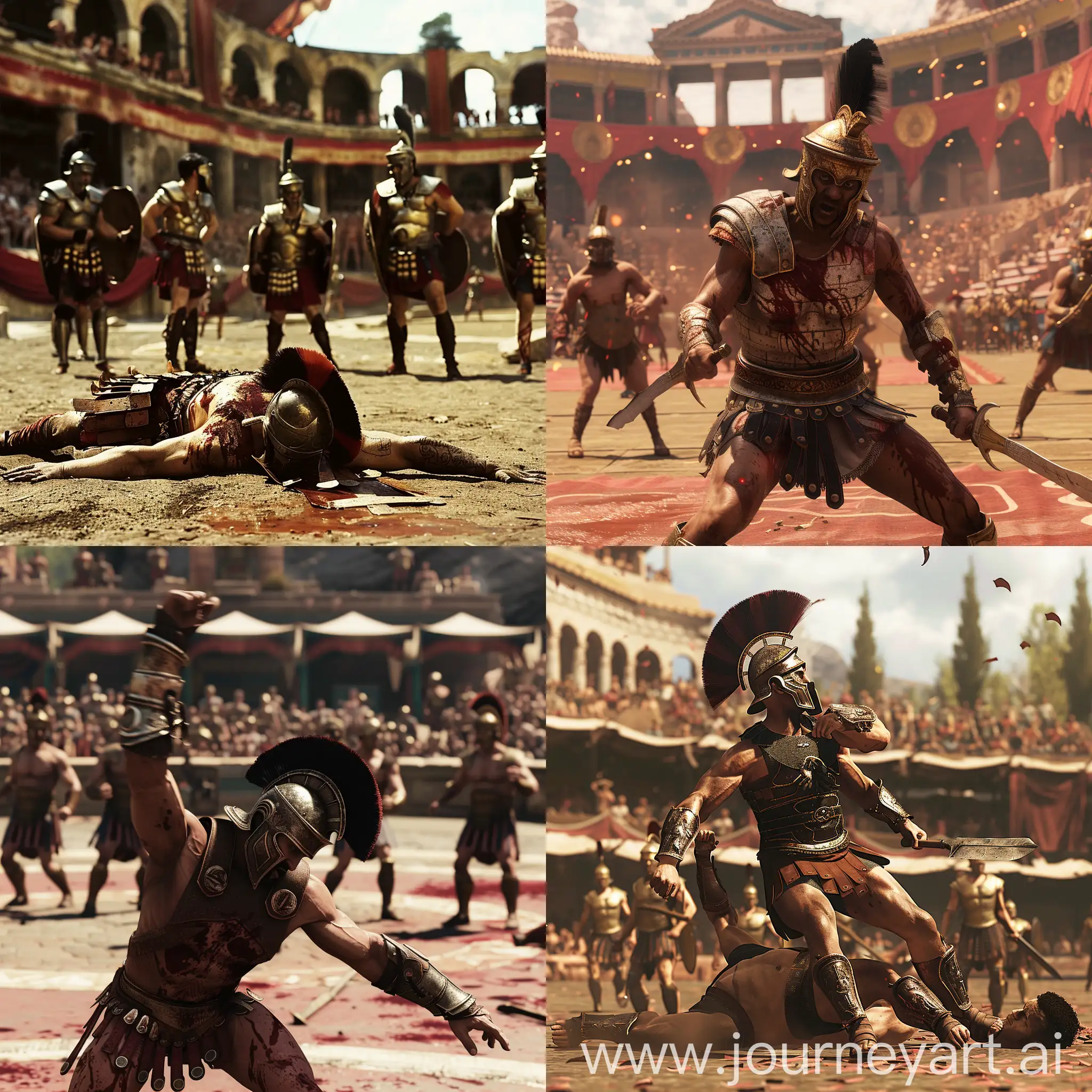 一个罗马角斗士在决斗场上杀死七个不同的角斗士