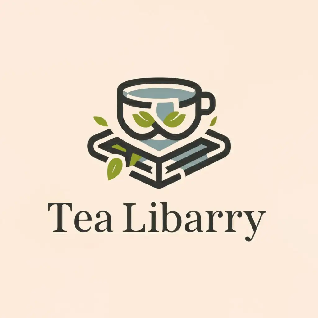 a logo design,with the text "TeaLibrary", main symbol:tea and book,Moderate,clear background