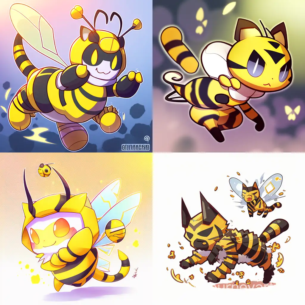 Colorful-Niji-Cat-and-Bee-Artwork
