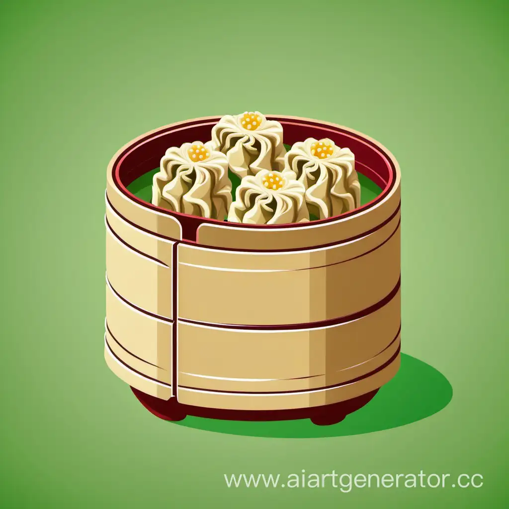 Vector-Illustration-of-Steamer-with-Siu-Mai-on-Green-Background