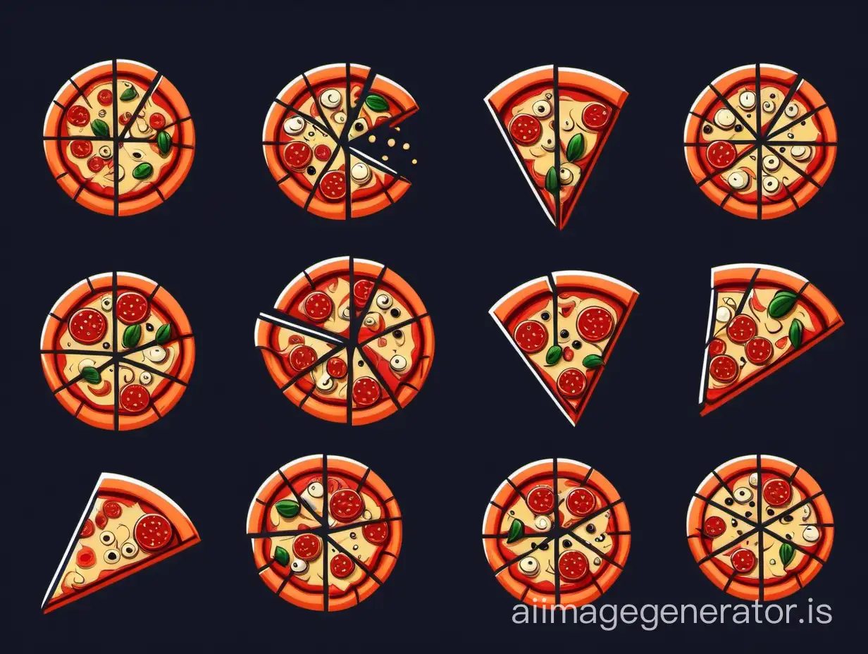 white and red colors only of set of vector cartoon icons with pizza