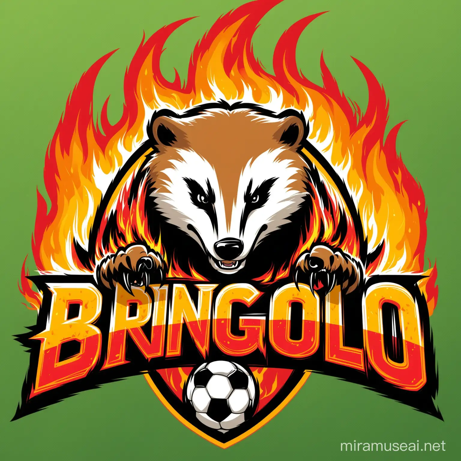 logo for bringolo soccer team, with an aggressive badger in flames