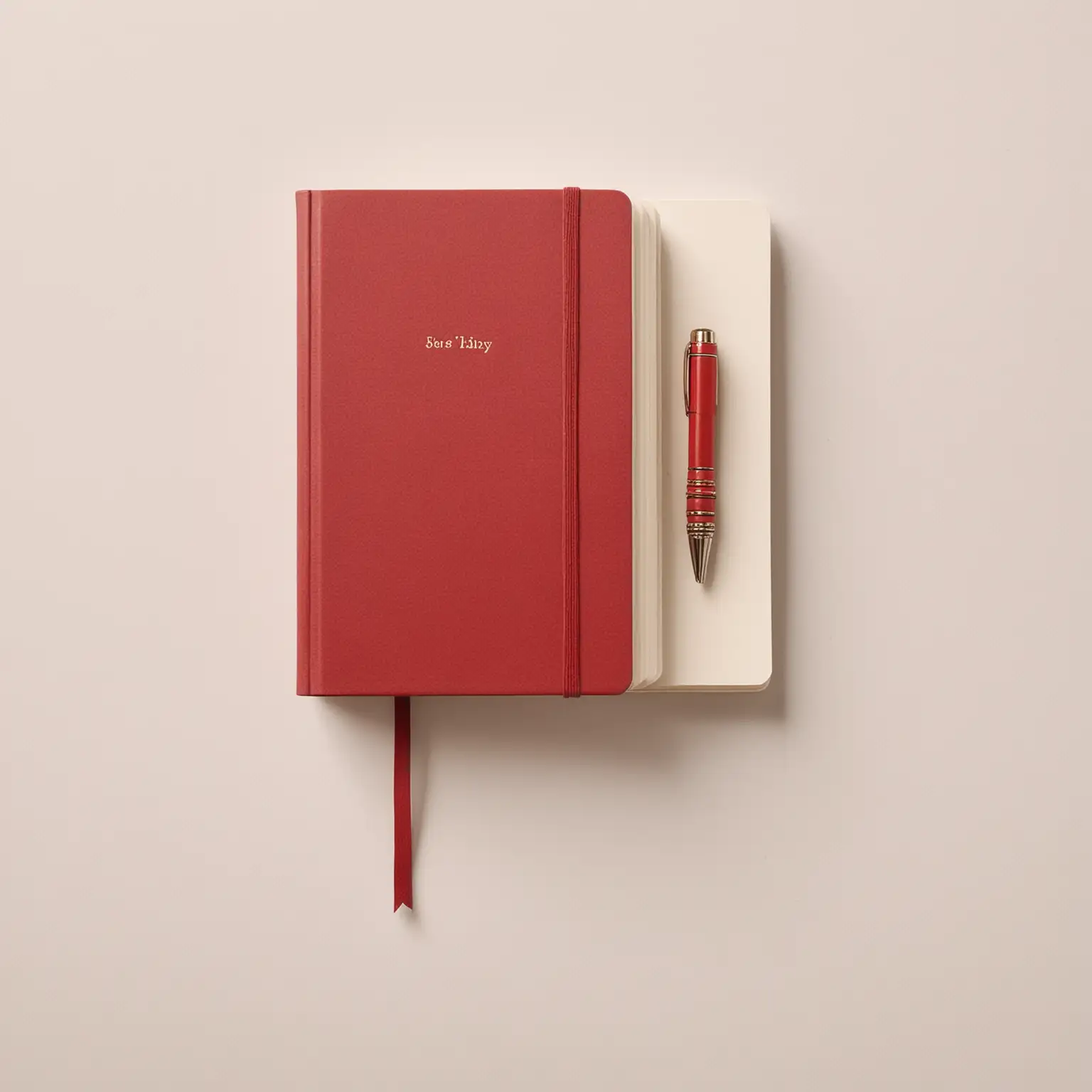 a red diary sitting on a white background
