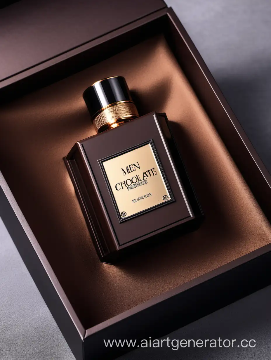 generate good photos of men's perfumes one box should be the largest, then descending and the last the smallest chocolate brown, black and golden