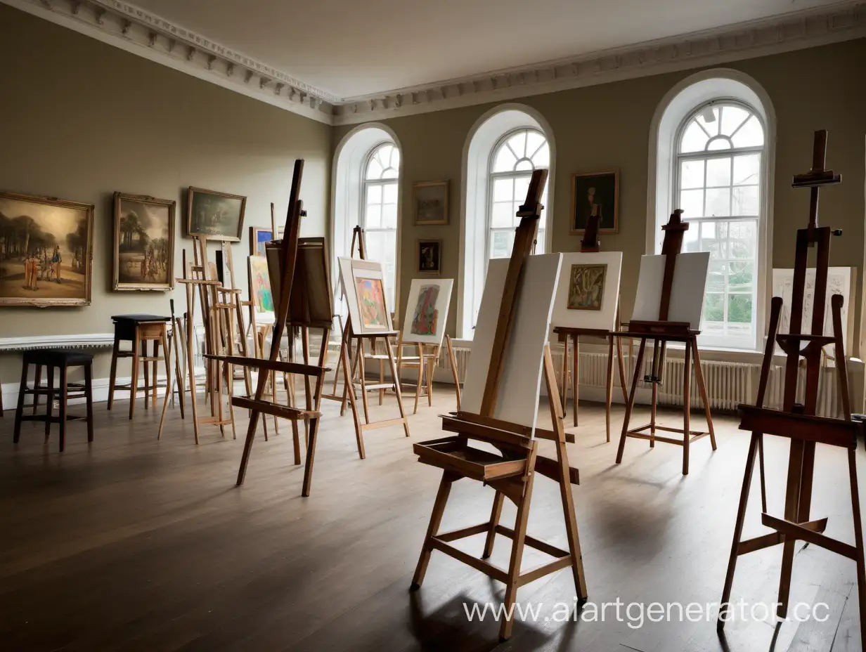 Vibrant-Artists-Studio-with-Wooden-Easels-and-Creative-Tools