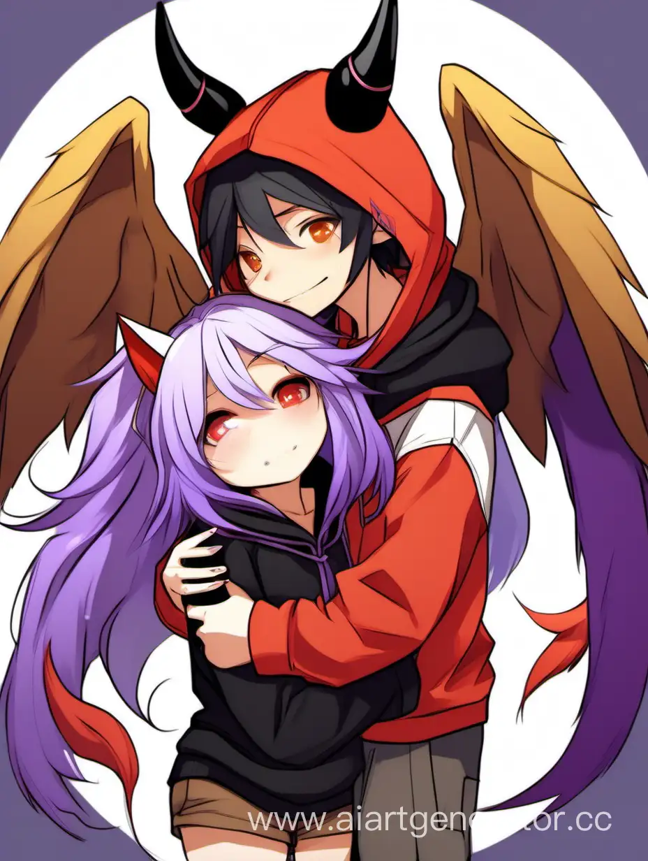 Adorable-Furry-Winged-Boy-Hugs-Blushing-BellAdorned-Furry-Girl-in-Purple-Hoodie