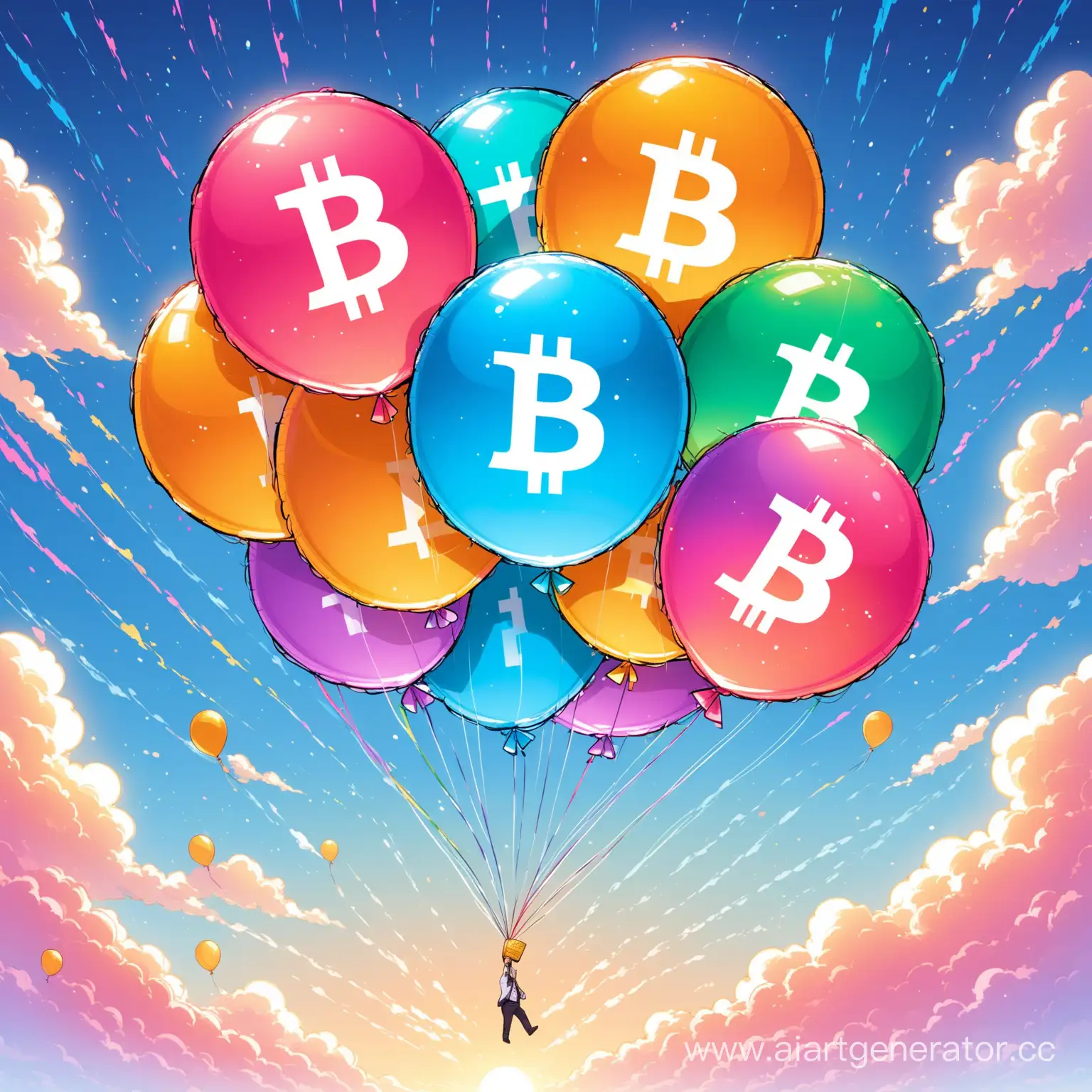 inflating Bitcoin colorful balloon