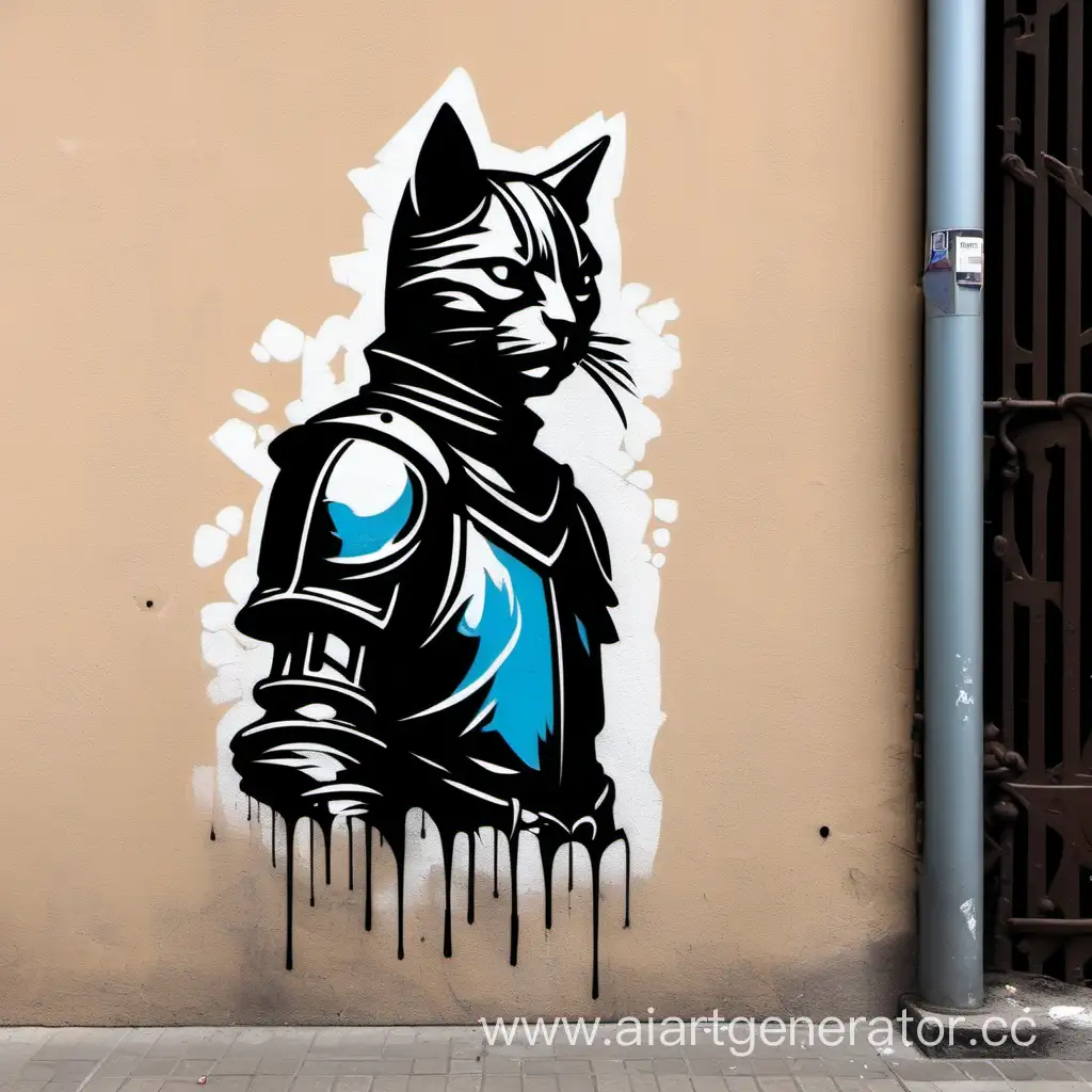 street art stencil cat knight 3 colors