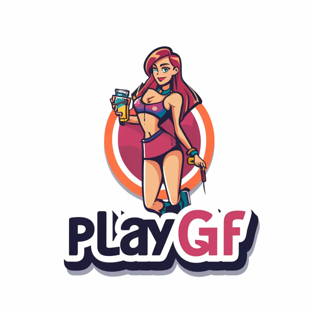 a logo design,with the text 'playgf', main symbol:short skirt cam girl,Moderate,clear background