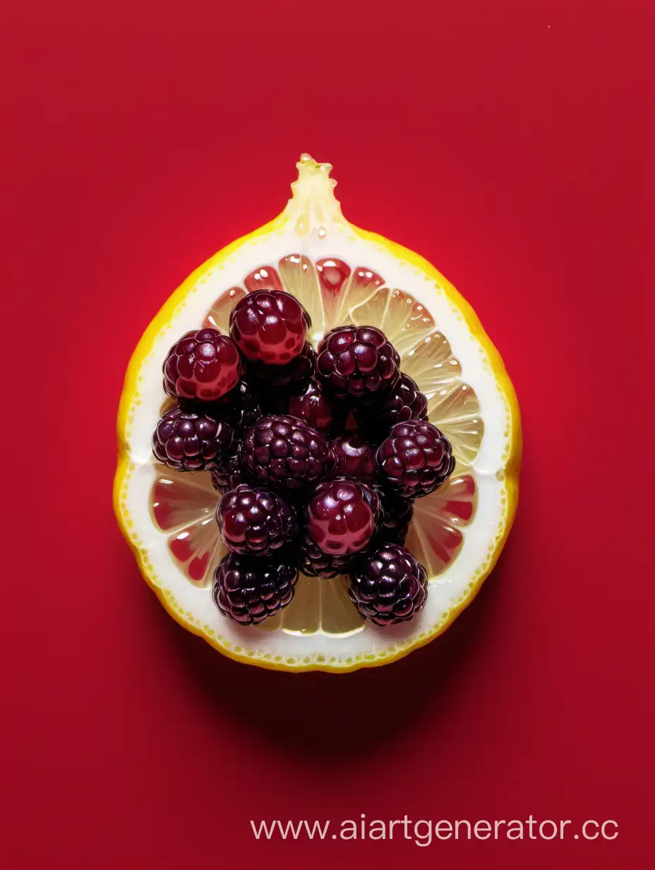 Boysenberry-and-Lemon-Slices-Creating-Vibrant-Water-Droplets-on-Red-Background