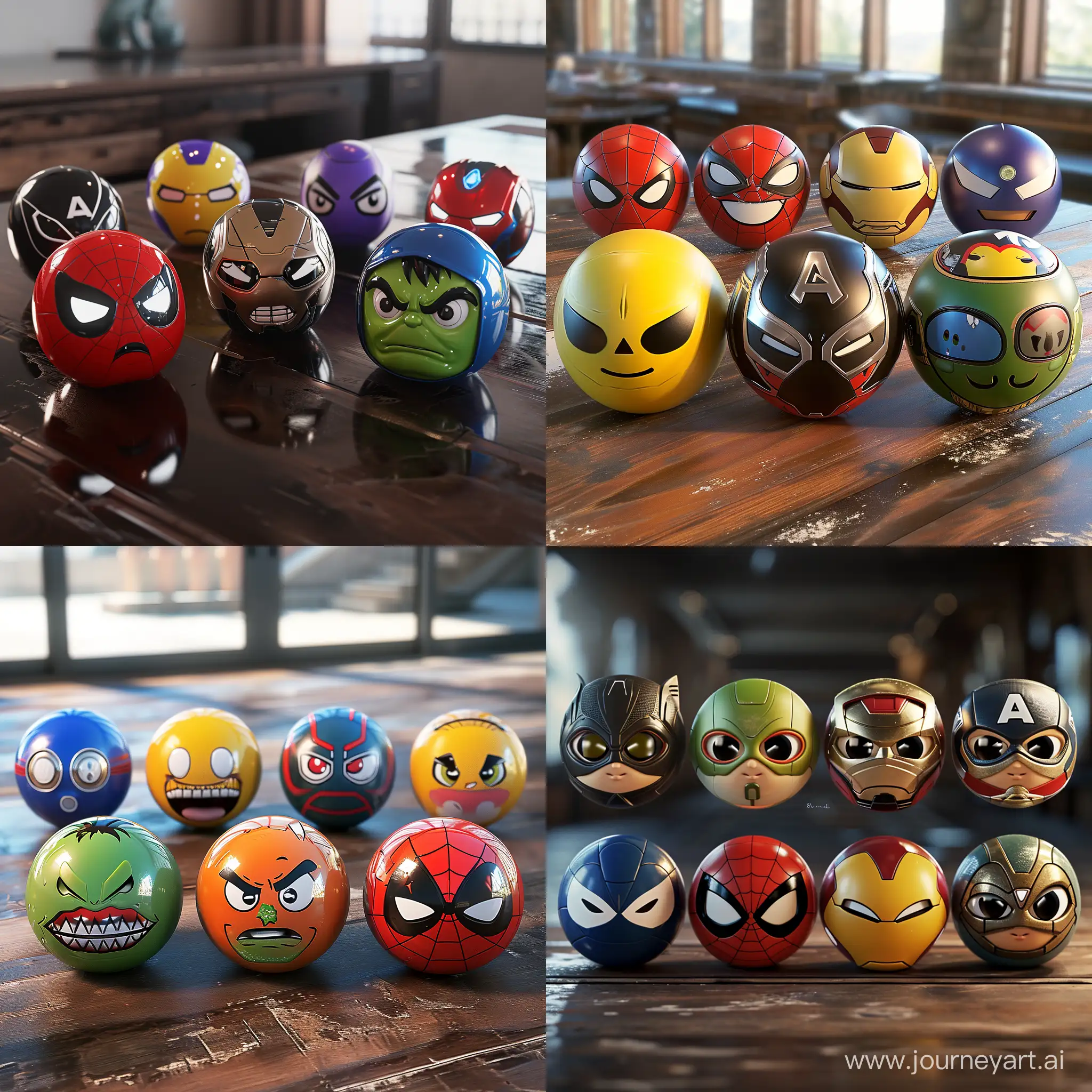 table layout of eight unique and realistic Avengers emojis, highly detailed, 8k, octane render