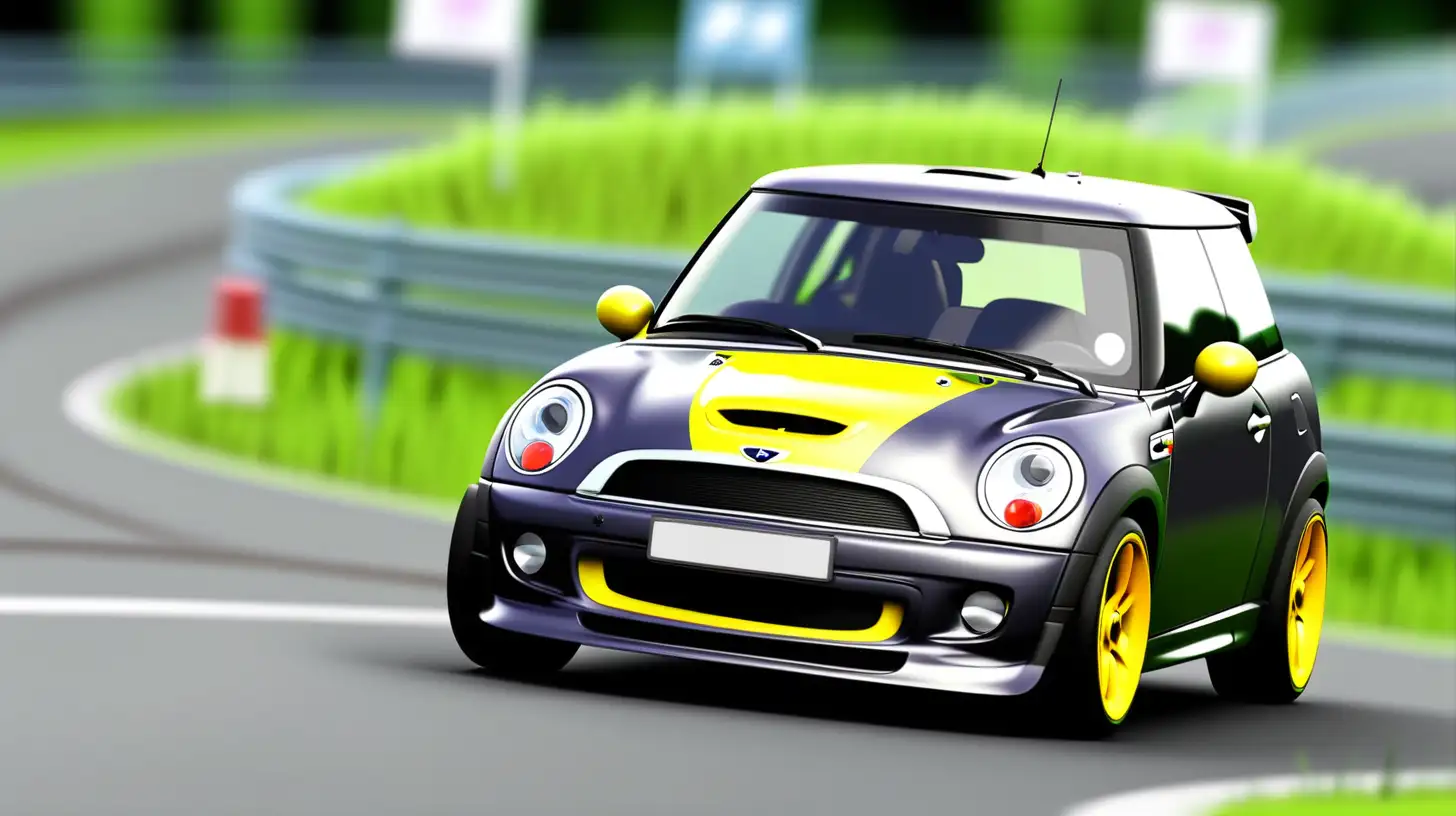 MINI R53 Dark Grey and Neon Yellow Racing on Nrburgring