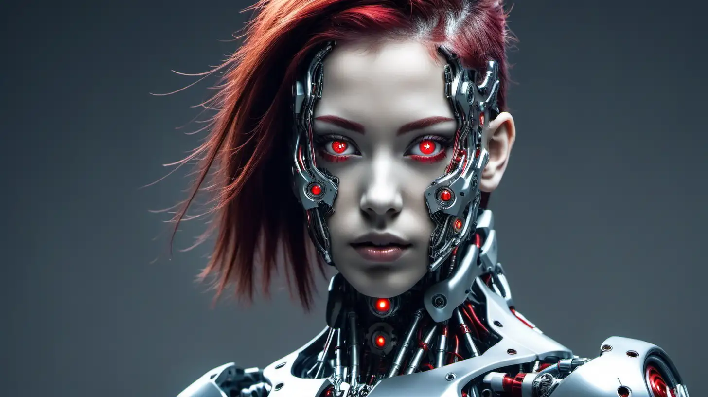 Stunning 18YearOld Cyborg Woman with Mesmerizing Red Eyes