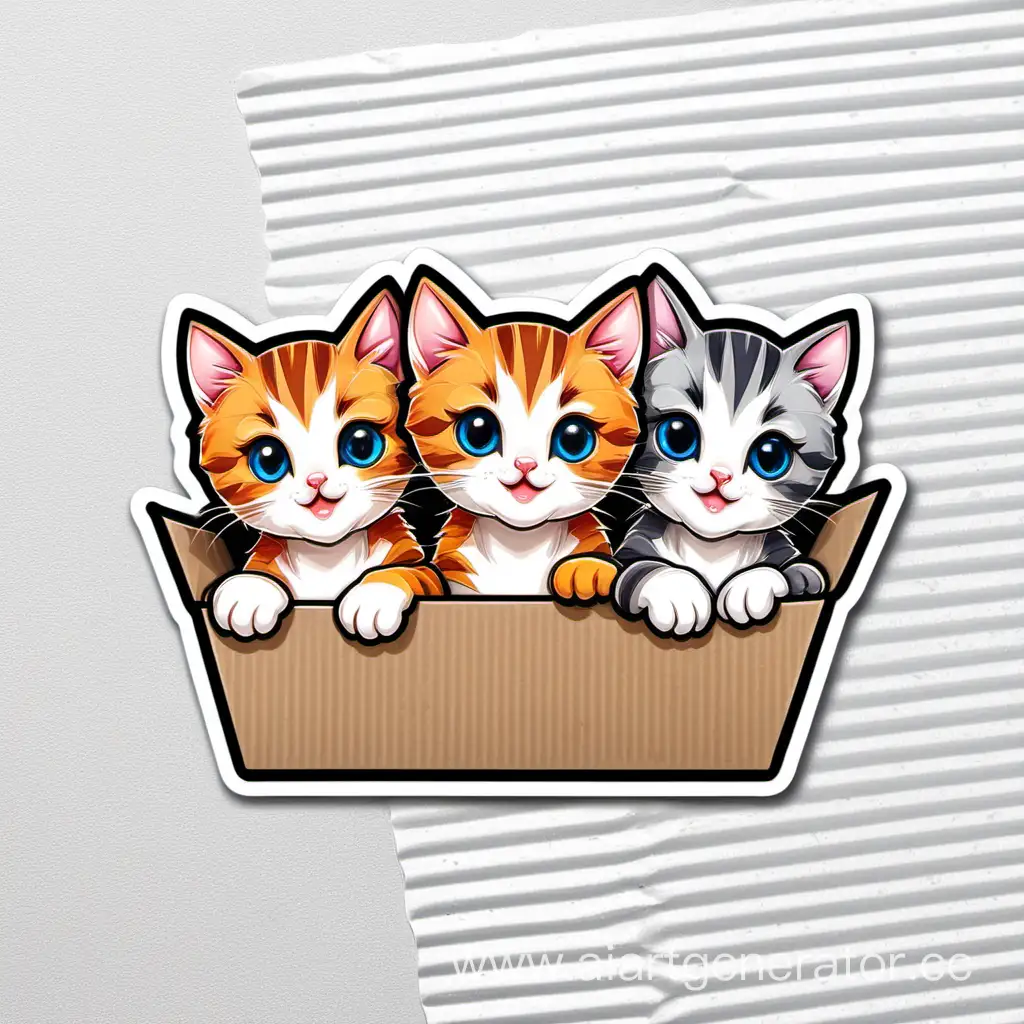 Adorable-Kittens-Playing-with-Corrugated-Cardboard-Sticker