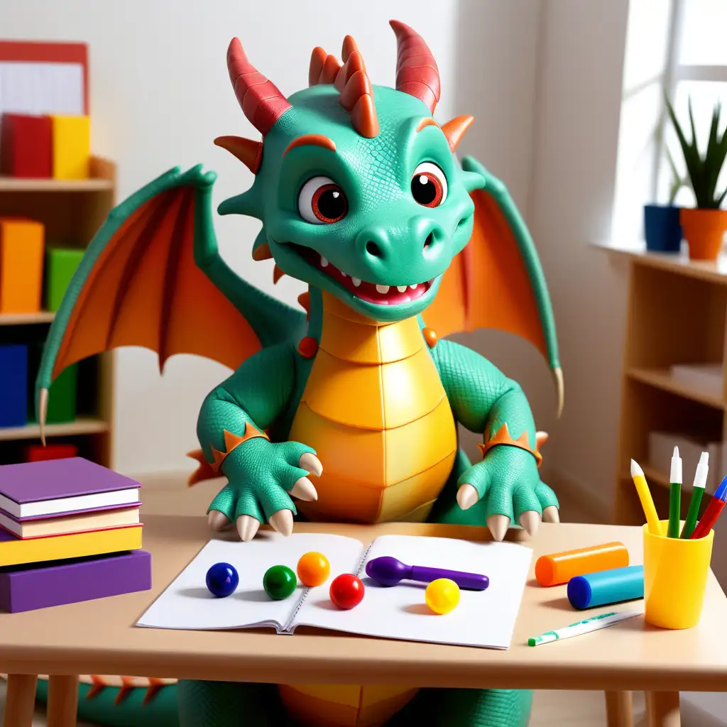 Friendly dragon doing occupational therapy 