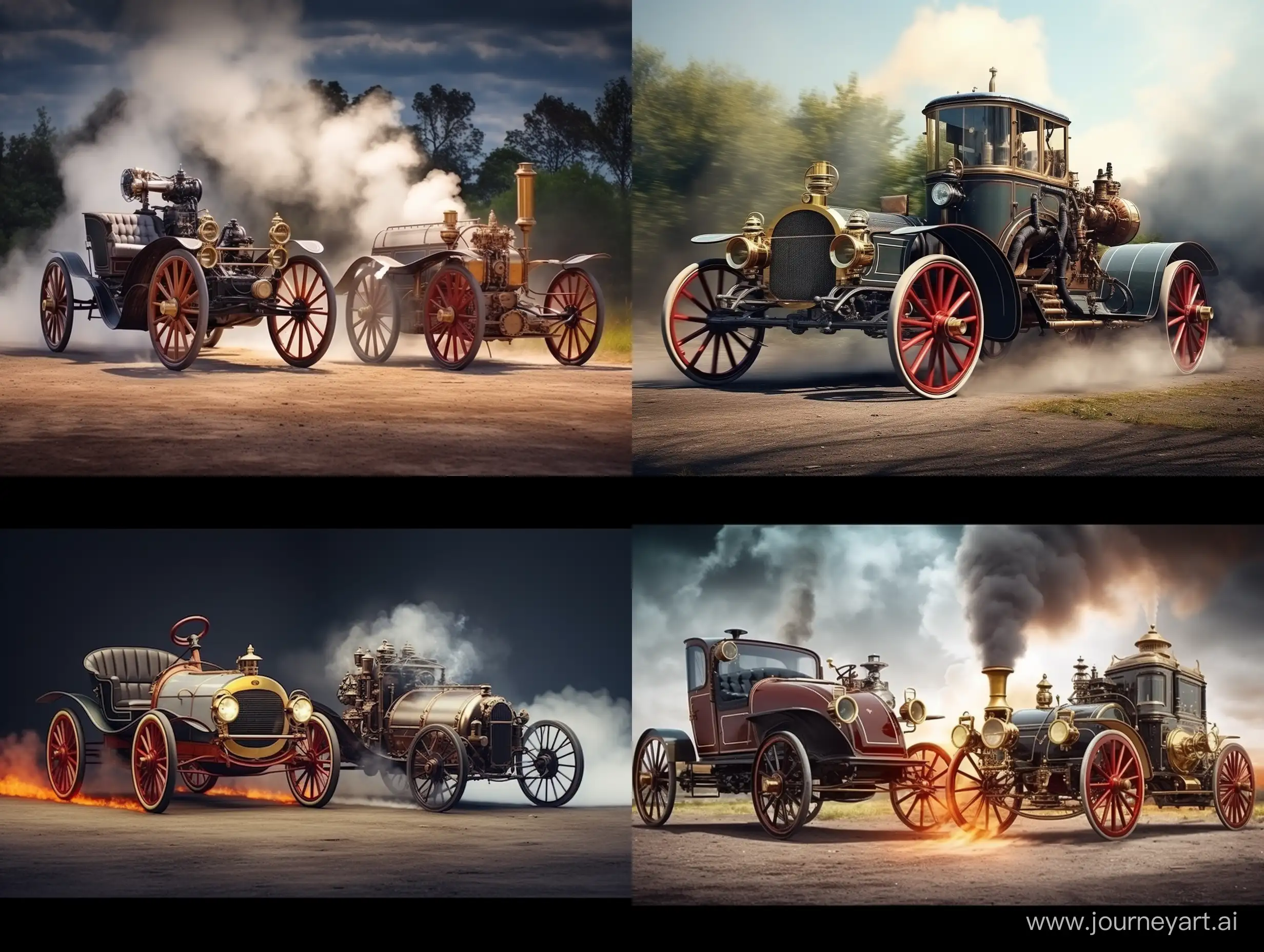 Contrast-between-SteamPowered-Vintage-Car-and-Modern-Automobiles