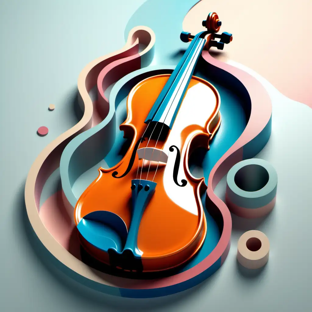 Arte abstracto donde se aprecia un violin hecho mediante pocas formas sencillas en 3D y colores suaves. Estilo al oleo. Maximo 3 colores. Concepto inspiracional