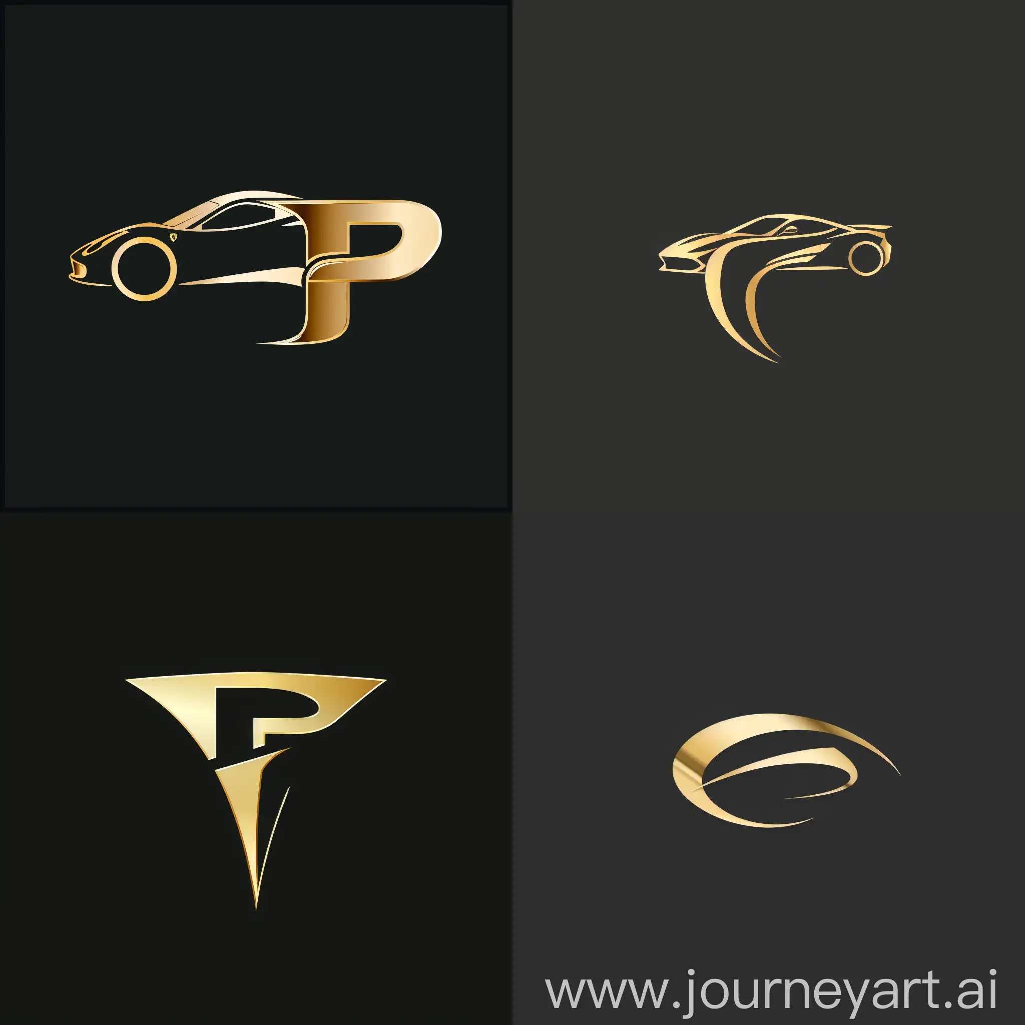 make me a logo use this verb P , ABOUT CAR DEALERSHIP , fantasy , modern ,use gold color