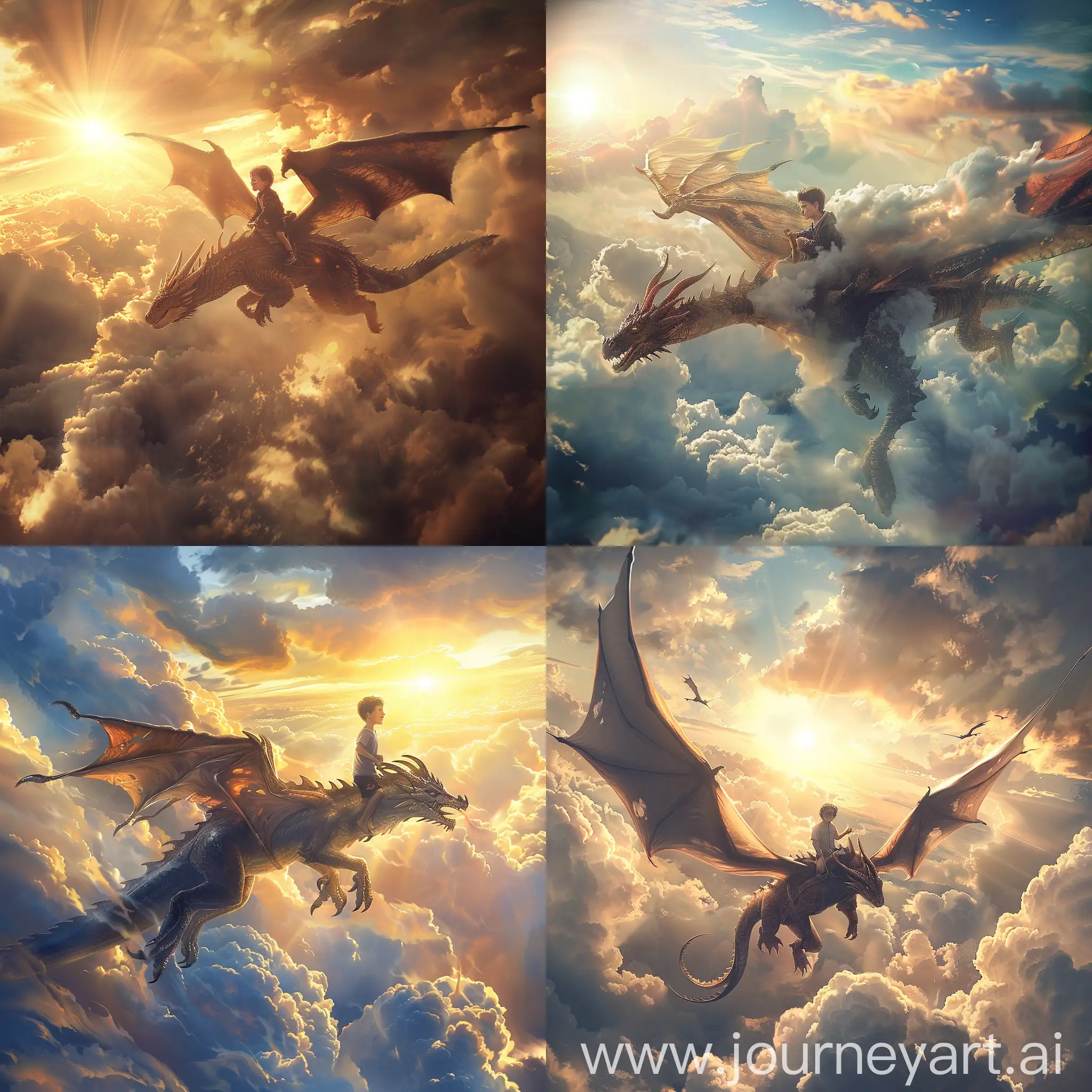 Boy-Riding-Dragon-in-HyperRealistic-Sky